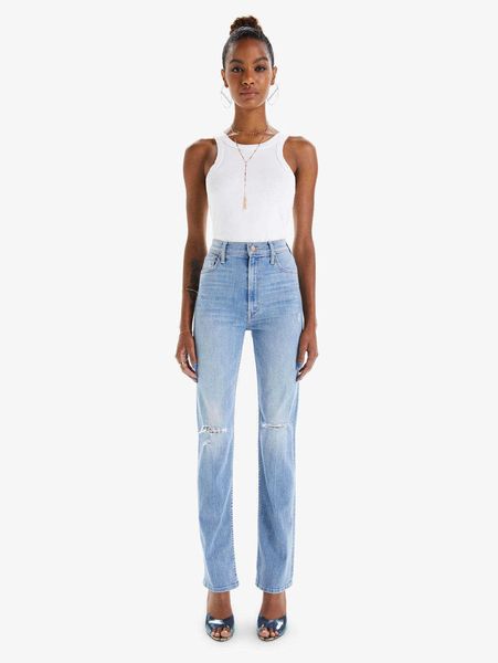 Jeans femininos ~ 2022 primavera novo mo luz azul cintura alta magro encaixar furo de calça jeans