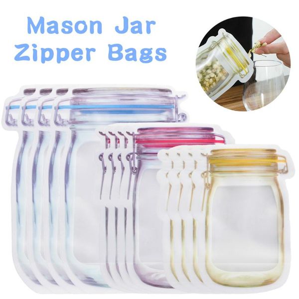 

storage bags 3pcs mason jar zipper reusable snack saver bag leakproof sealing sandwich for travel