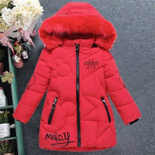 

baby girl clothes 3-12y winter down padded jacket thick warm letter fashion mid-length hooded 211027, Blue;gray