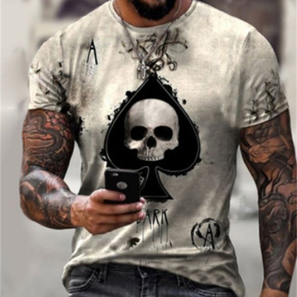 

2021 summer trend men's handsome skull digital printed t-shirt round neck sports t-shirtoi4f, White;black