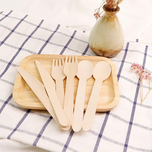 

forks 50pcs wooden cutlery disposable spoons/forks/knives teaspoons wood party bulk biodegradable utensils ice cream dessert spoons