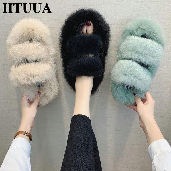 

slippers htuua cozy fluffy furry fur women indoor autumn winter warm plush flat shoes woman house home sx3158, Black