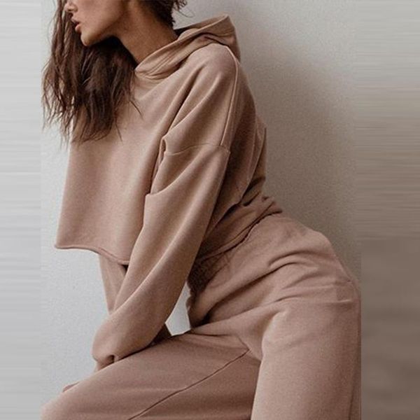

women's two piece pants women tracksuit cropped hoodies set long sleeve sweatshirt wide leg pant suit nice autumn lady casual streetwea, White