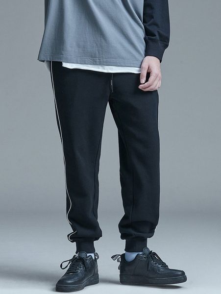 

men drawstring waist letter graphic sideseam contrast piping joggers l8hq#, Black