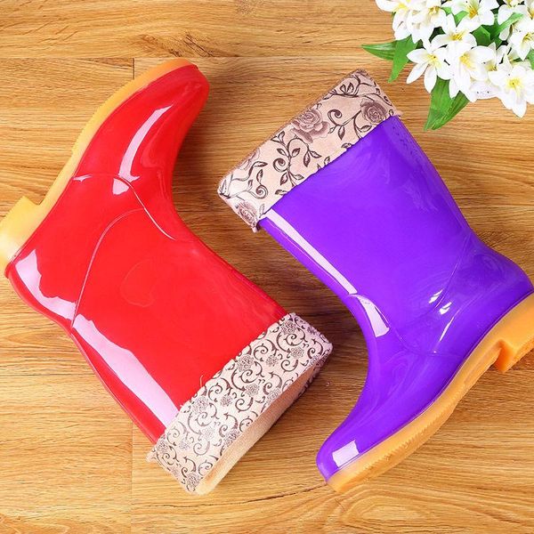 

boots swyivy pvc rainboots women winter warm waterproof shoes for rain 2021 mid calf female casual thick heel, Black