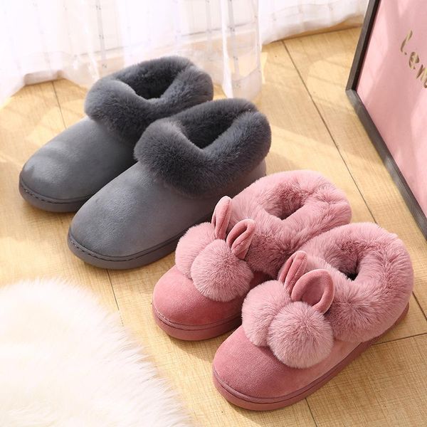 

slippers autumn winter cotton fur home warm thick bottom indoor shoes womens cute fluffy cat, Black