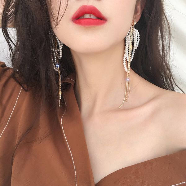 

multi layer pearl earrings 925 silver needle exaggerated fashion earrings