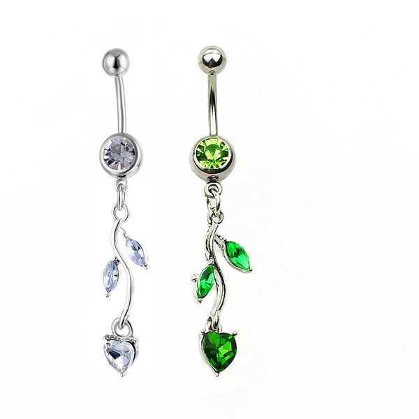 

d0798 belly navel button ring green color, Silver