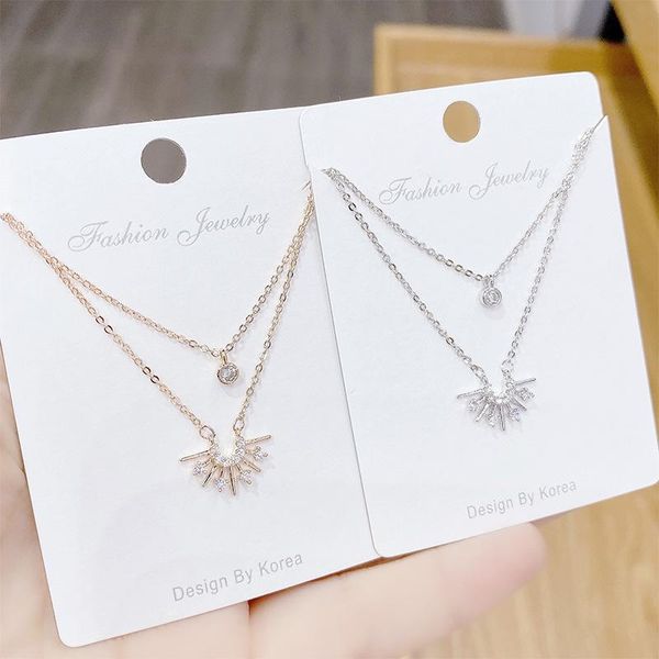 

chains 14k gold plated unique flower necklace shining bling zircon women clavicle chain elegant charm wedding pendant jewelry, Silver