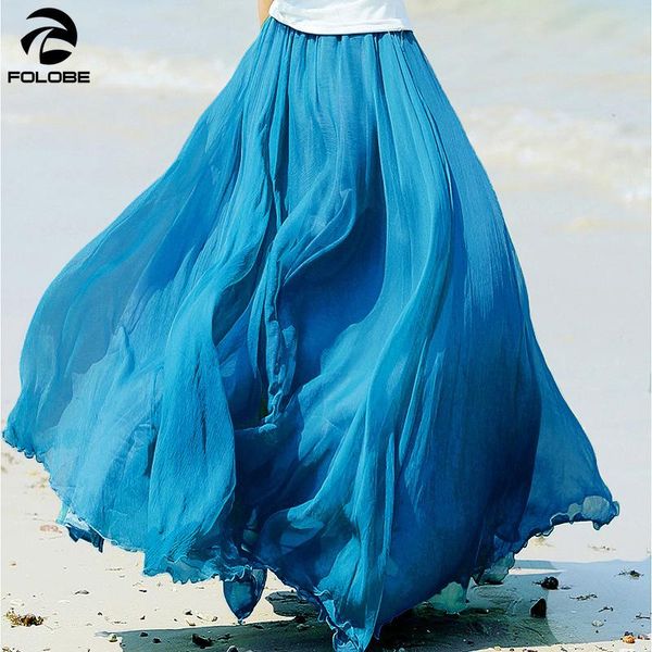 

skirts folobe 2021 high waist women long mesh chiffon womens ruffles skirt white summer boho maxi saia longa faldas, Black