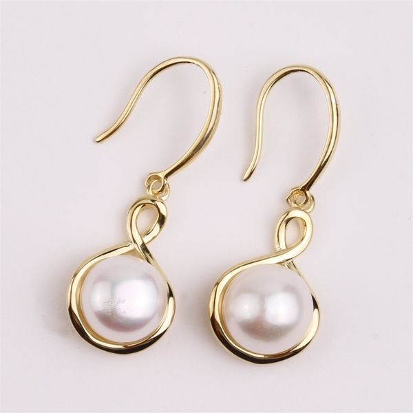 

pure 8-character natural pearl earrings pure silver plated with 18k gold, Black