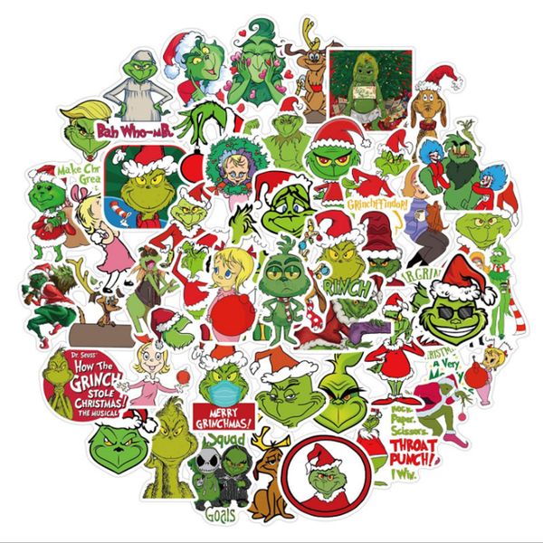 

50pcs green haired grinch graffiti waterproof skateboard travel suitcase phone lapluggage stickers cute kids girl toys