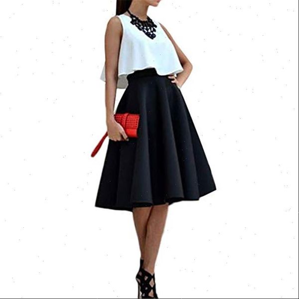 

2 pieces solid sleeveless womens skirt blouse and vintage set, Black