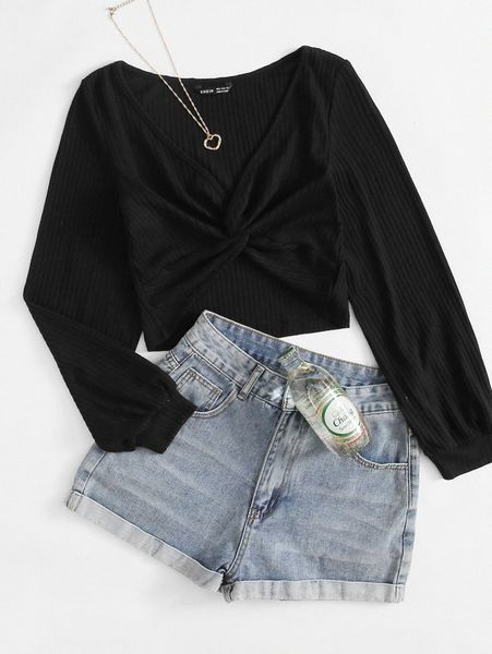 

twist front rib-knit solid a5sx#, White