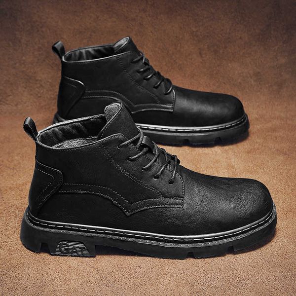 

2021 winter middle warm super leather rubber outsole fashion casual martin boots men, Black