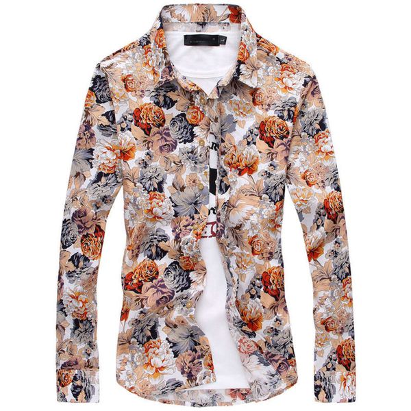 

men's casual shirts shirtmen's long sleeve autumn korean printing casual shirt slim floral hairdresser inch fashion nqy5, White;black