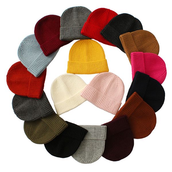 

knitted hats solid woolen hat winter outdoor beanie wool skull caps hip hop crochet ski cap fashion headwear baggy stretch chunky headgear w, Yellow