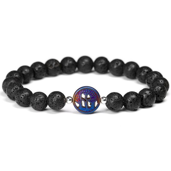 

mala bead hematite tree charm bracelet and black lava 8mm beads stone meditation buddhist women men jewelry beaded, strands