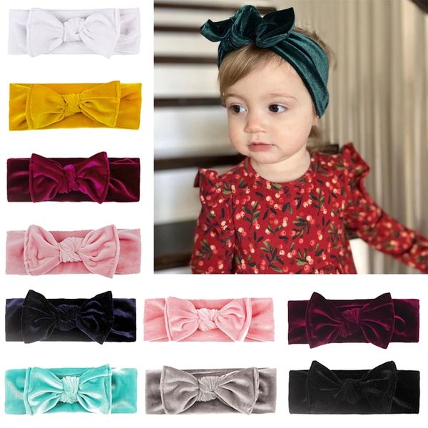 

velvet bows headband infant hair bows warm winter head wraps diy hair accessories for girls bow headwear, Slivery;white