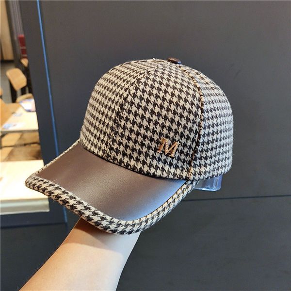 

factory wholesale 50% off south korean leather hat eaves thousand bird lattice -standard cap children's autumn and winter versatile fa, Blue;gray