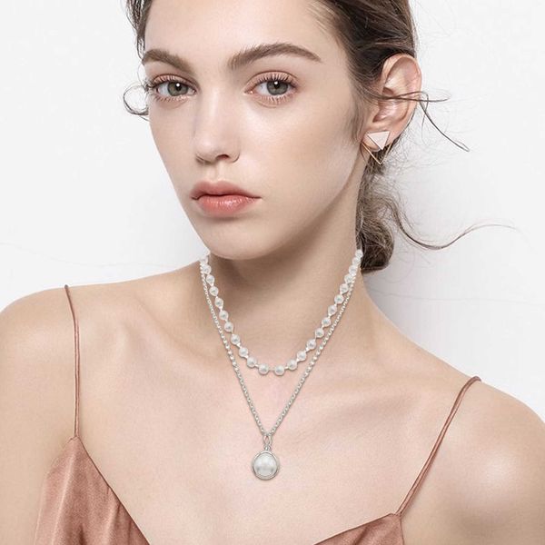 

designer necklace luxury jewelry alloy for women chain neck women double pearl choker clavicle pendant charm gifts, Silver