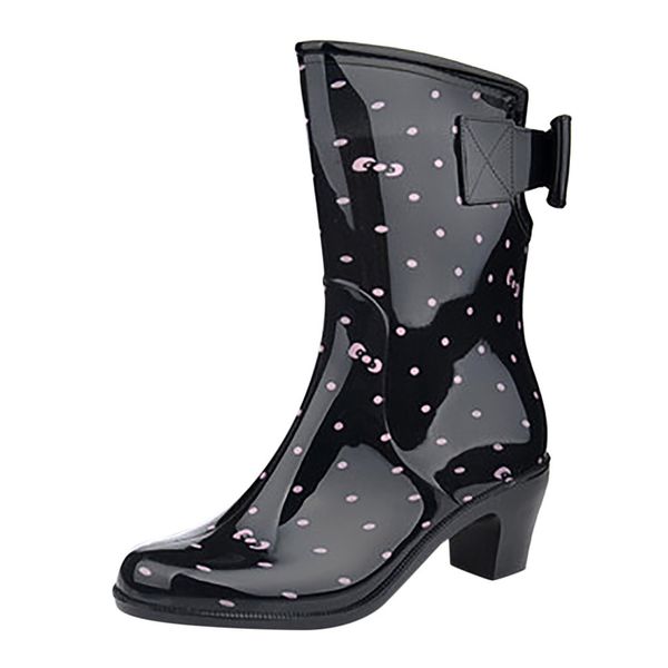 

women shoes 2019 fashion low-heeled middle causal waterproof water shoes square heel boots sapatos +, Black