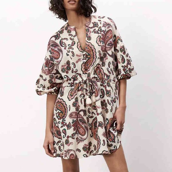 

za summer women dress fashion paisley pattern floral printed casual mini party vestido elegant girls causal outfits 210422, Black;gray