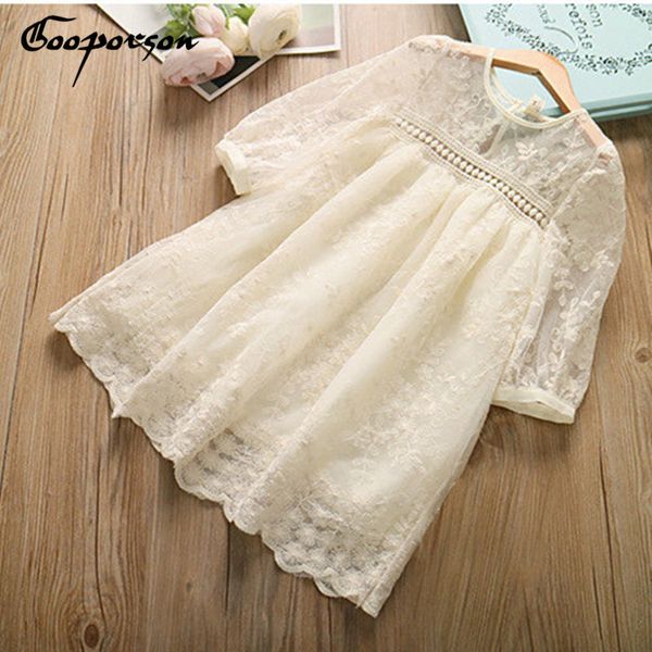 

girls dress lace long sleeve summer es for girl embroidered beige children clothes fashion vestidos 210508, Red;yellow