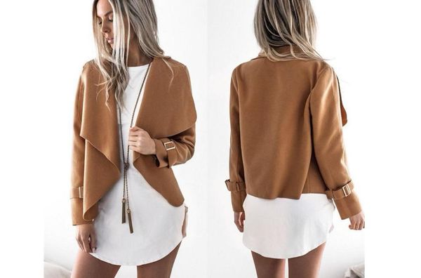 

women fashion casual single small suit jacket spring autumn solid color short paragraph irregular lapel jacket-1122 women's suits & bla, White;black