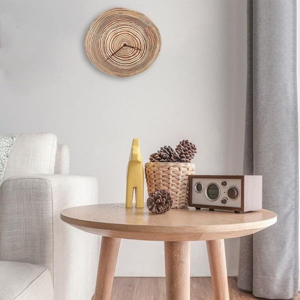 

wall clocks 1pc living room decoration wood grain quartz modern durable mute running battery operated practical clock simple
