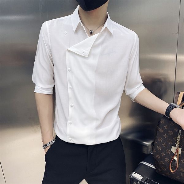 

fashion designer shirts men summer short sleeve streetwear shirts slim fit social casual shirt nightclub button up male clothing 210527, White;black