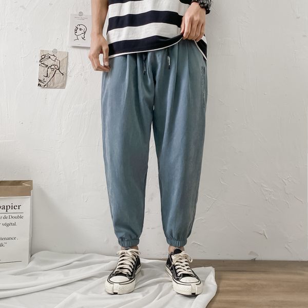 

2021 new fashion casual cargo pants four seasons men chic letter print loose fit ankle length pants sports streetwear pant men, Black