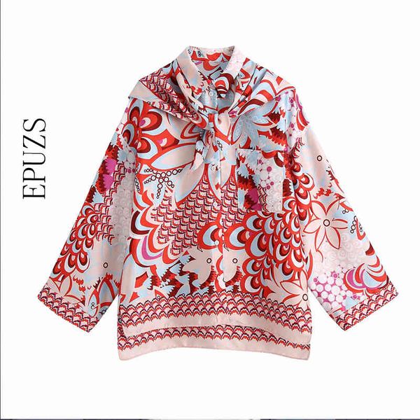 

elegant woman red print shirt suits spring fashion ladies indie folk vinatge beach 210521, White