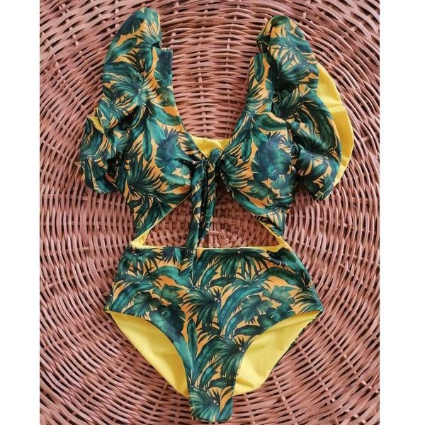 

deep v-neck ruffle swimsuit push up one piece beach wear backless monokini swim suit one-piece suits