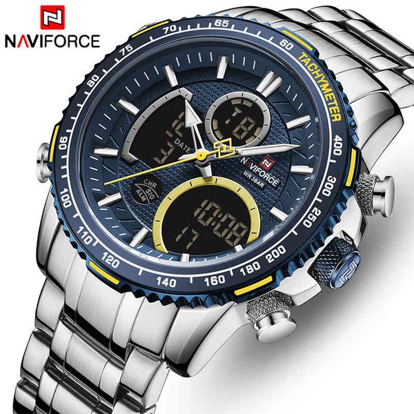 

mens watches luxury brand naviforce sport quartz watch men stainless steel chronograph wristwatch clock relogio masculino 210517, Slivery;brown