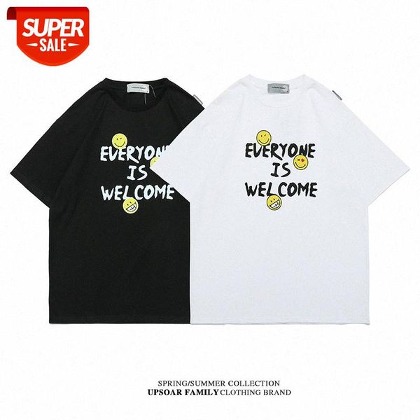 

ins personalized smiley print half sleeve tee korean loose round neck short t-shirt couple #v02m, White;black