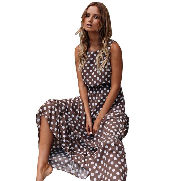 

tunic beach dress sleeveless tank long polka dot print women beachwear casual maxi loose robe femme d30 dresses, Black;gray