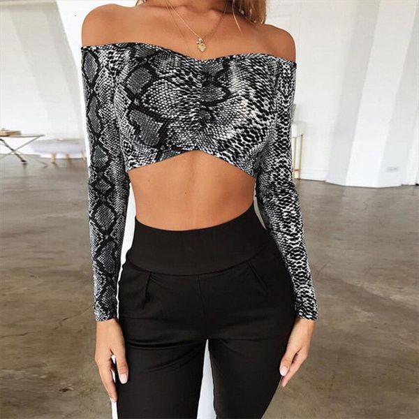 

local stock slim fit womens camis crop off shoulder snake skin print blouse shirts, White