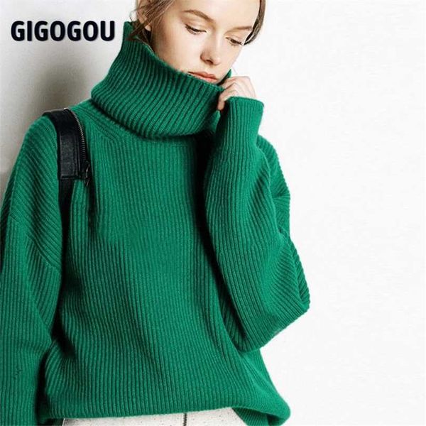 

gigogou cashmere sweater women turtleneck pullovers solid korean lady jumper oversized winter wool knit christmas sweaters 211018, White;black
