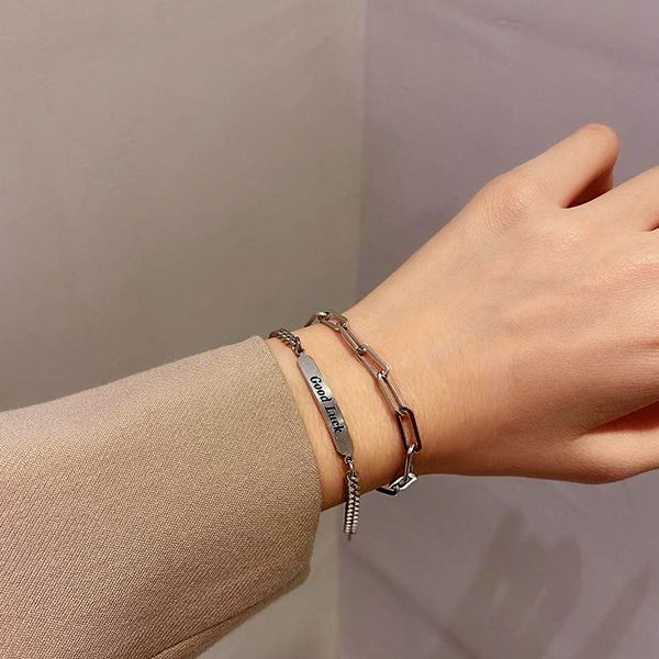 

charm bracelets korean version of ins hand adornment women's good luck lovers' jewelry simple cool style stitching men's fash, Black