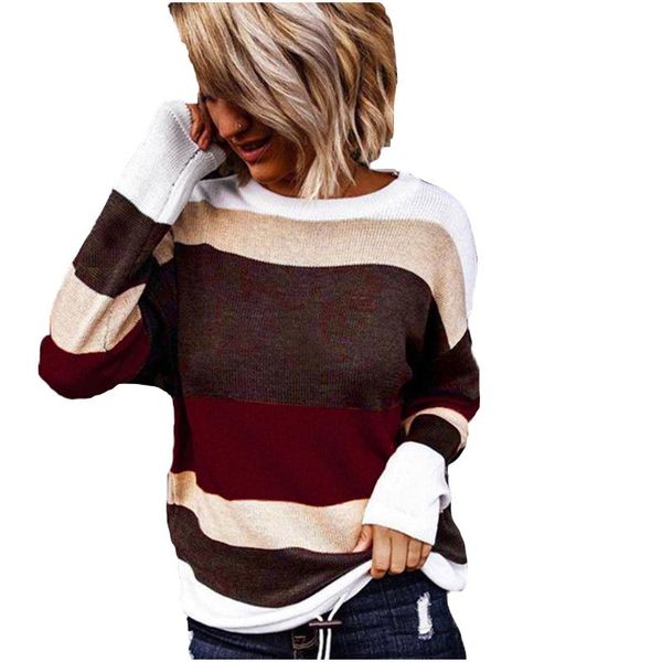 

women's sweaters striped knitwear sweater 2021 spring autumn round neck knitted long sleeve casual o-neck pullover *8, White;black