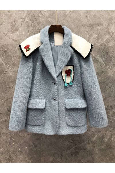 

embroidered woolen short coat womens clothing european goods autumn new temperamental minority lady mid-length 10j, Black