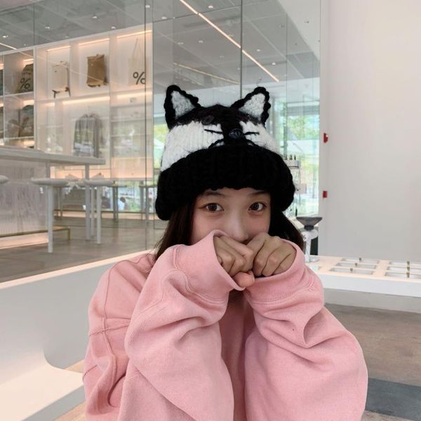 

beanies cute hat with ears warm female cap knitted winter cat skullies hats for women woman outdoor panama lady