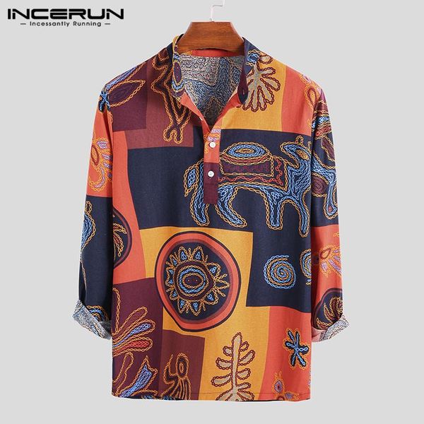 

men's casual shirts ethnic style printed long sleeve shirt men vintage chinese stand collar cotton masculina camisa 2021 incerun, White;black