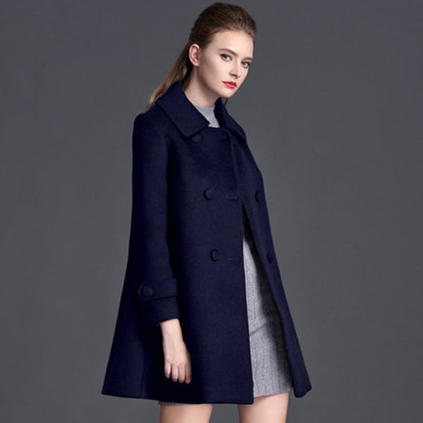 

women's wool & blends women winter autumn turn-down collar double breasted coat female cloak slim fashion comfortable tweed zx526 5y4v, Black