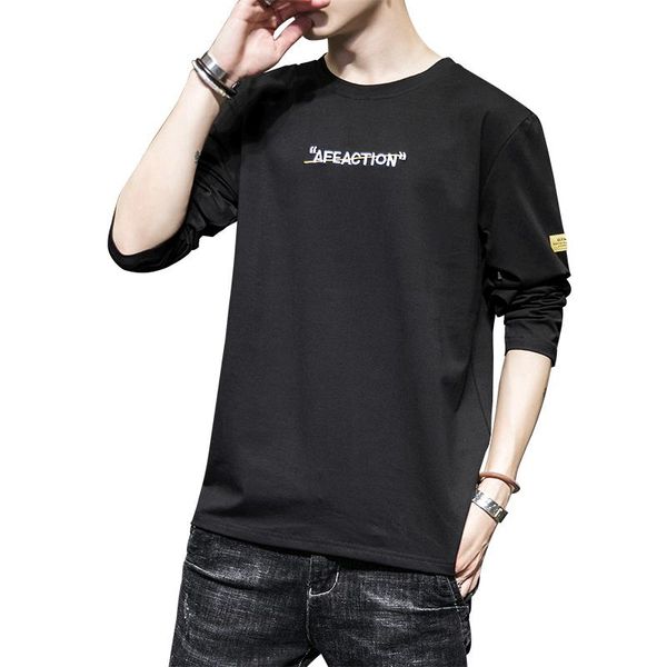 

men's t-shirts 2021 autumn men long sleeve clothes young fashion t shirt casual cotton with spandex tshirts, White;black