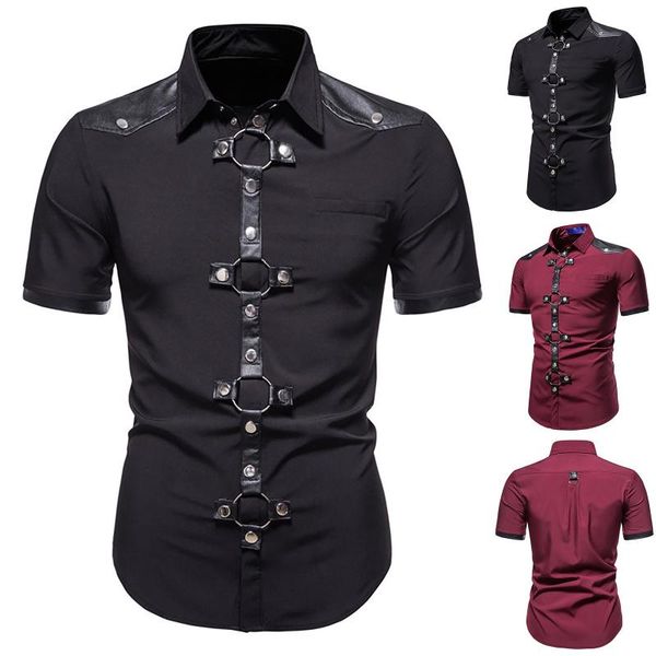 

men's t-shirts 2021 short-sleeved fashion solid color lapel personalized button shirt slim chemise homme, White;black