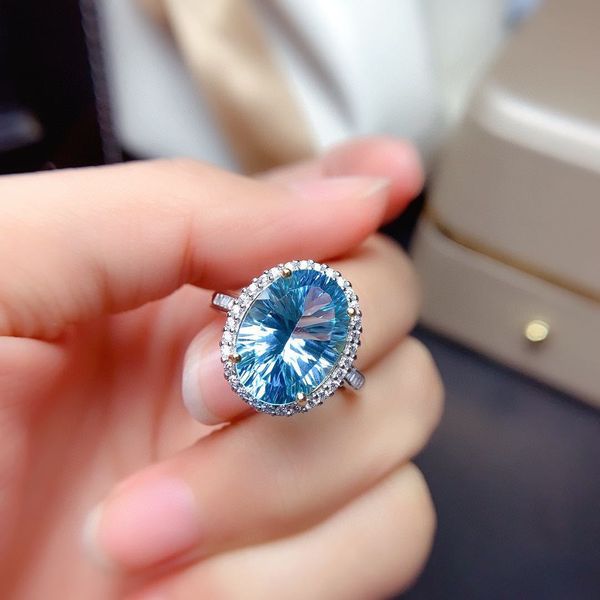 

handmade oval 3ct lab aquamarine promise ring 925 sterling silver engagement wedding band rings for women bridal finger jewelry, Slivery;golden