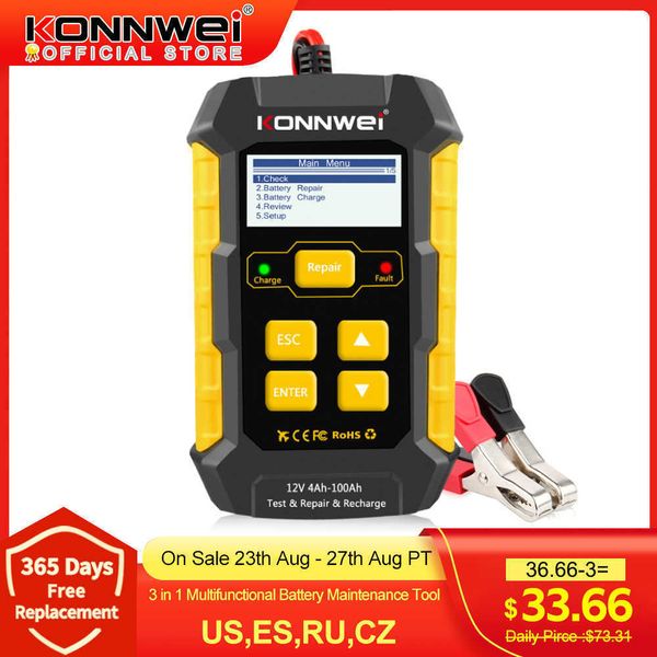 Nuovi strumenti diagnostici KONNWEI KW510 12V 5A Tester batteria per auto completamente automatico Caricabatterie per riparazione impulsi Caricatore per batteria al piombo acido secco e umido Strumento di riparazione Agm Gel