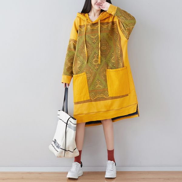 

hoodies Style art ladies loose comfortable cotton slices dress large female hoodie q250, Black